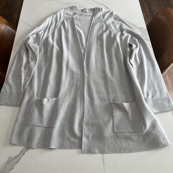 89th + Madison Women Cardigan Plus Sz 3X Heather Gray Open Front Sweater Pockets - Picture 1 of 11